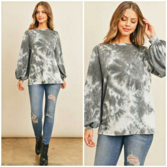 Perfect Peach Charcoal Tie Dye Long Sleeves Top - Picture 2 of 7